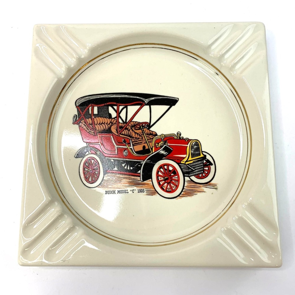 Vintage Ceramic Ashtray Buick Model F 1905 Car Design 7.25" x 7.25"